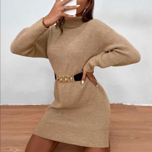 Cozy off White turtleneck loose fit knit sweater dress Minimalist - Picture 10 of 15